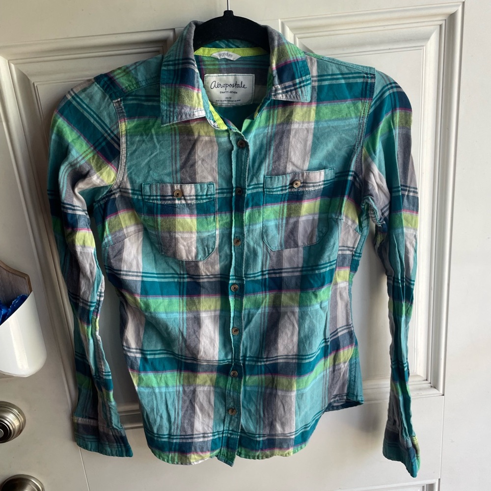 Aeropostale Eighty-Seven Multi-Color Striped Button Down girls size xs